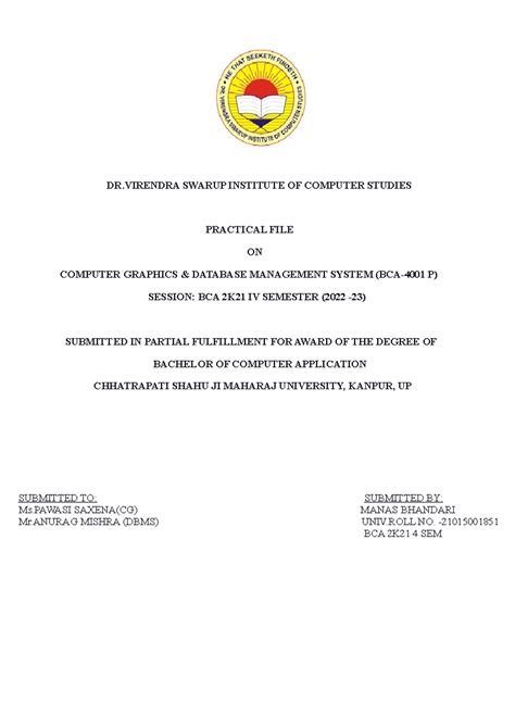 FILE Format BCA 4 Section E (1) MANS - DR SWARUP INSTITUTE OF COMPUTER ...