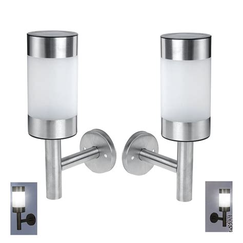 2x stainless steel solar powered led wall lights shed fence door ...