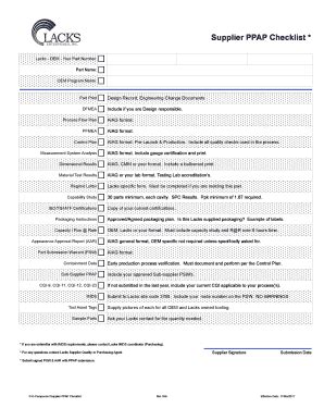 Fillable Online Supplier PPAP Checklist * Fax Email Print - pdfFiller