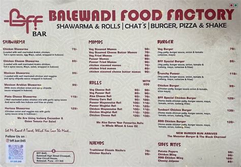 Menu at Balewadi Food Factory (BFF), Pune