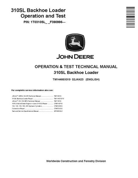 John Deere 310SL Backhoe Loader Diagnostic Manual TM14466X019
