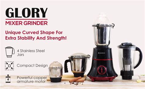 Glory Mixer Grinder, 750 W with 4 Stainless Steel Jars and Anti-rust S ...