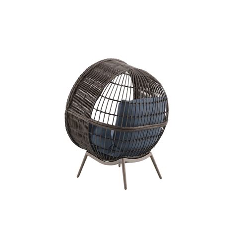 Origin 21 Dunes Wicker Brown Steel Frame Stationary Egg Chair with Blue ...