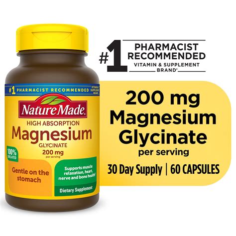 Nature Made Magnesium Glycinate 200 mg per serving Capsules, Dietary ...