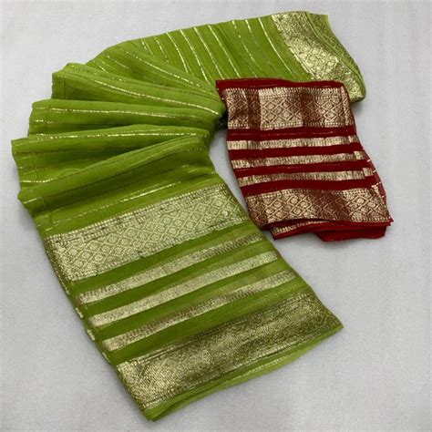 Green Striped Zari Woven Viscose Saree