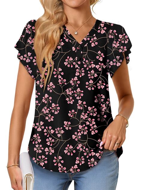 Fantaslook V Neck Womens Tops Dressy Ruffle Sleeve Shirts Button Up ...