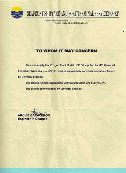 Testimonials- Certificates of Commissioning By Clients/Buyers