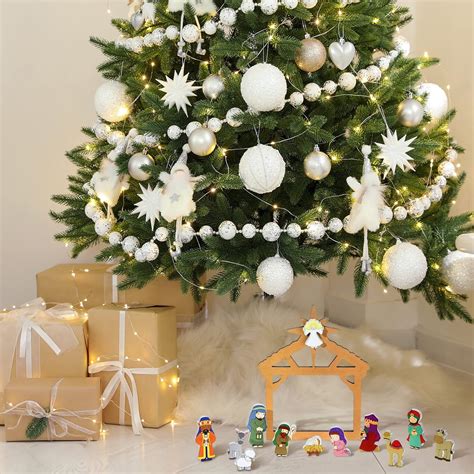 Buy Queekay 13 Pcs Small Christmas Kids Nativity Scene Wooden Set Mini ...