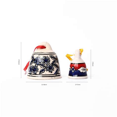 Handcrafted White, Red and Blue Ceramic Hanging Bells—Set of 5 – Natriel