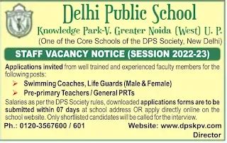 Delhi Public School Recruitment 2022 Teacher, Swimming Coach, Life ...