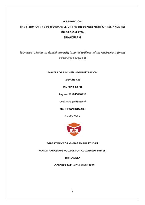 213240010734 Vindhya Babu Macfast - A REPORT ON THE STUDY OF THE ...