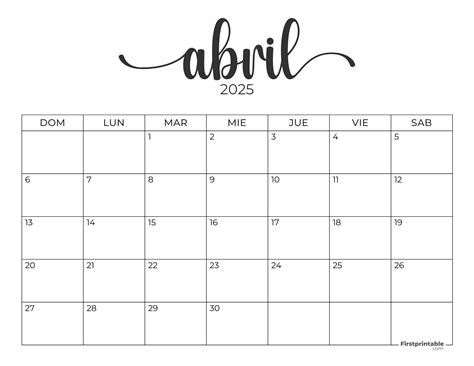 Calendario Abril 2025 Imprimible | Firstprintable | Printable calendar ...