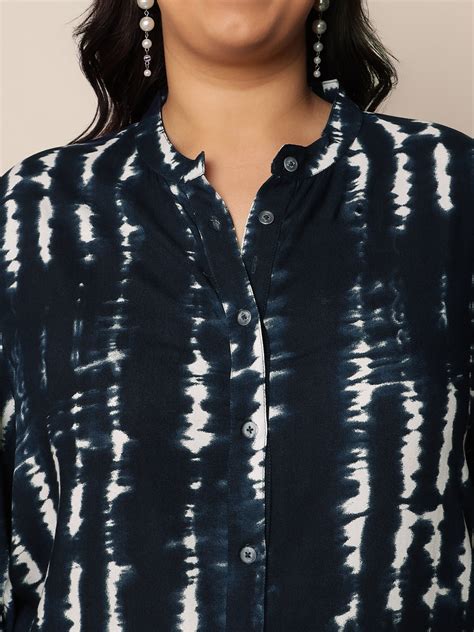 Women's Plus Size Blue Tie and Dye Tiered Shirt Dress