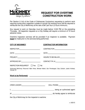 REQUEST FOR OVERTIME CONSTRUCTION WORK - Mckinneytexas - Fill and Sign ...