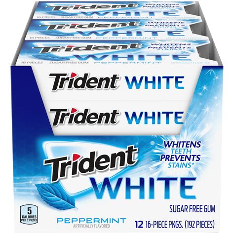 Trident White Peppermint Sugar Free Gum, 12 Packs of 16 Pieces (192 ...
