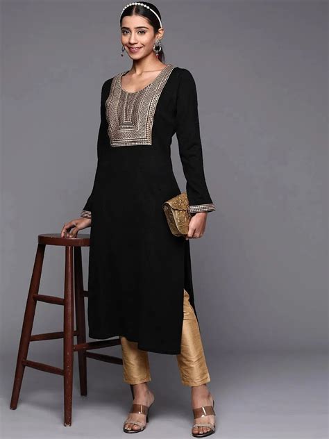 Buy Black Yoke Design Wool Straight Kurta Online at Rs.1399 | Libas