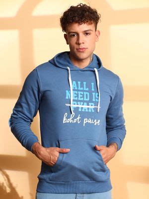 Buy Campus Sutra Men Blue All I Need Hoodie with Front Pocket (S) Online