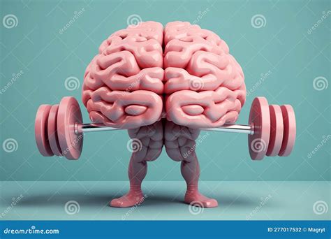 Human Brain Lifting Weights. 3D Brain Lifting A Heavy Dumbbell. Mind Training, Memory Health ...