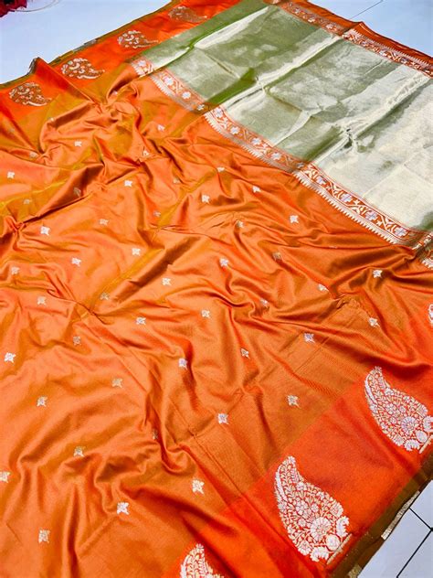 Staring Orange Soft Banarasi Silk Saree With Capricious Blouse Piece ...