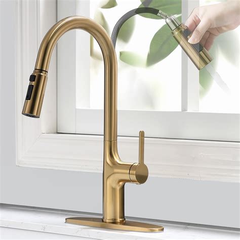 FROPO Brushed Gold Kitchen Faucet, Single Handle Gold Kitchen Sink ...