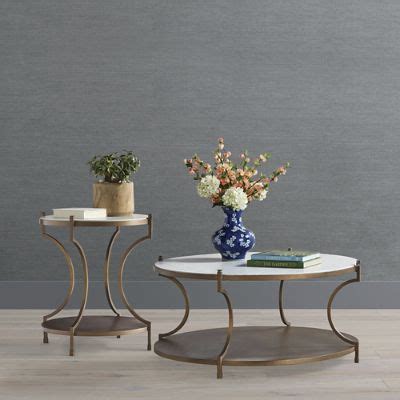 Amara Round Coffee & Side Tables with Aged Brass Iron Base & Carrara ...