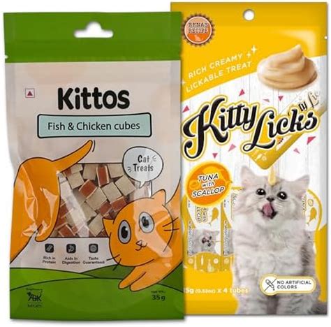 Cat Treat Combo: Kittos Fish Chicken Cubes and Rena Kitty Licks Tuna ...