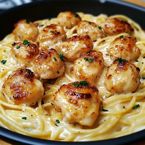 Garlic Butter Chicken Bites with Creamy Parmesan Pasta - Grammy Recipes