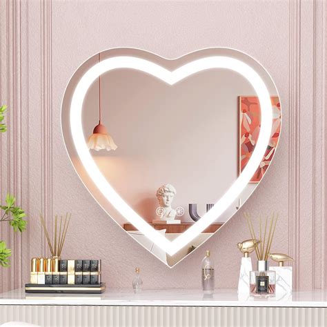 BesMirror Heart Shaped Vanity Mirror with Lights 24"x24", Front Lit ...