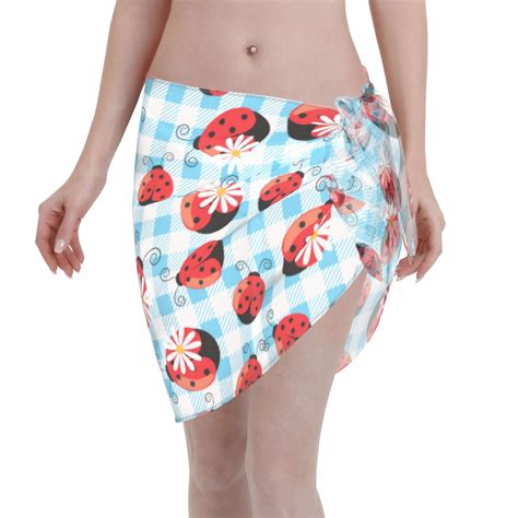 Kll Flowers And Lady Bugs Print Women'S Sarong Coverups Short Bathing ...