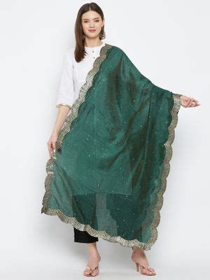Buy Clora Creation Bottle Green Beads and Stones Silk Blend Dupatta Online
