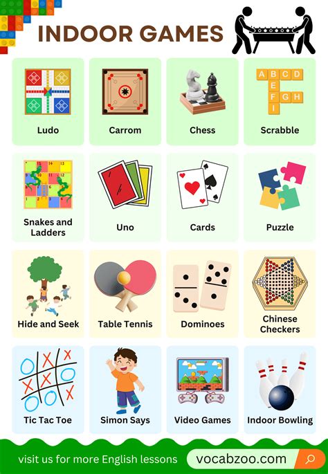 Indoor Games Names in English with Their Pictures - Vocabzoo