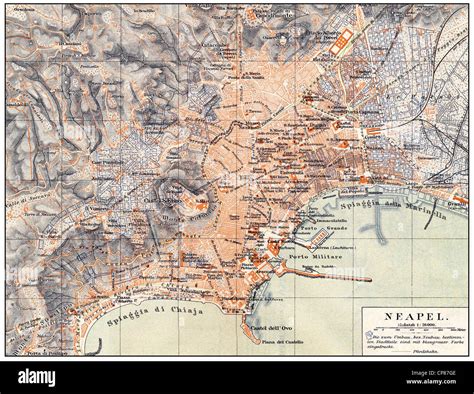 Historical map of Naples and surroundings, Italy, 19th Century ...