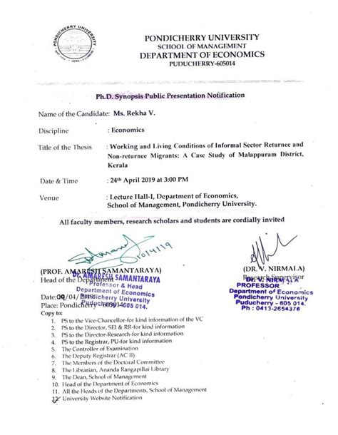 Ph.D. Synopsis Public Presentation Notification of Ms.Rekha V on 24th ...