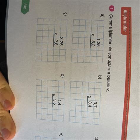 1,25 ☐ x 5,2 b) ☐ ☐☐ 0,7 ☐ x 3,4 c) 6,1 x 8,2 d) 3,25 x 2,8 e) 1,4 16,8 ...