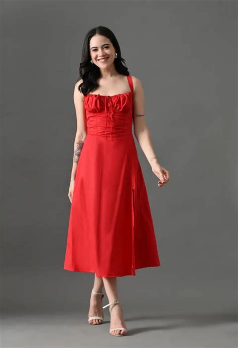 Mellobee Red Mellow Mood Cotton Dress For Women Price in India - Buy ...