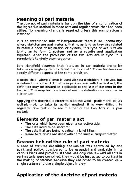 Pari materia - Interpretation of statute - Meaning of pari materia The ...