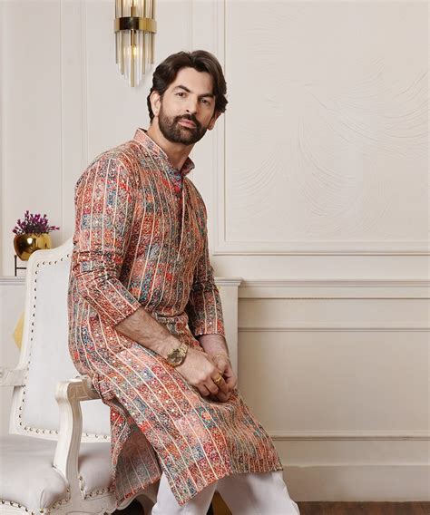Neil Nitin Mukesh in Men's Cotton Silk Gold Thread Floral Embroidered ...