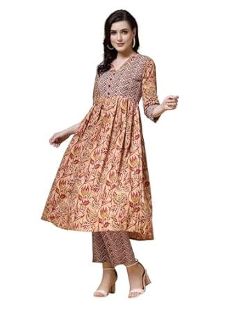 Buy INDIBELLE Maroon Floral Print Cotton Pleated Kurta at Amazon.in