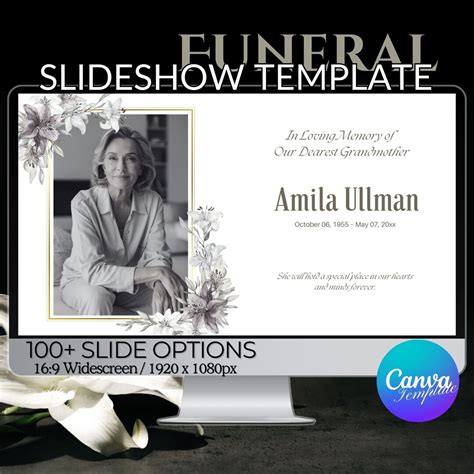 White and Flowers Funeral Slideshow Template for Memorial Service ...