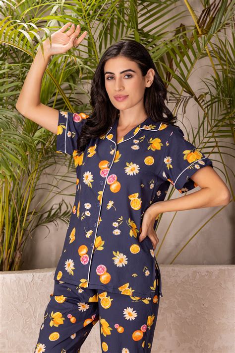 Printed classic collar Night suit - Private Lives