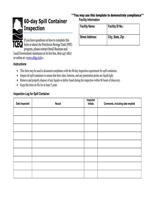 Spill Container Facility Inspection Form - Blank Fillable Template ...