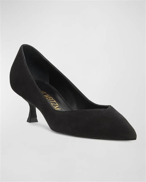 Stuart Weitzman Eva Suede Kitten-Heel Pumps | Neiman Marcus