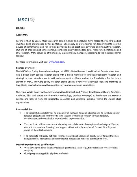 JD Data Science Research - Job Title About MSCI For more than 40 years ...