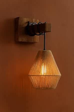 AKWAY Rattan Wall Lamps for Living Room | Bamboo Wall Lights for ...