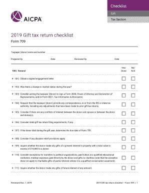 2019-2026 AICPA Gift Tax Return Checklist Form 709 - Blank Fillable ...