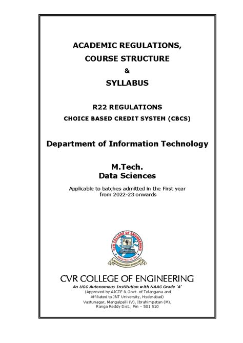 DS I MTech R22 syllabus - ACADEMIC REGULATIONS, COURSE STRUCTURE ...