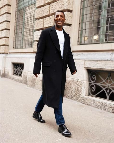 Black long Double breasted overcoat with peak lapels