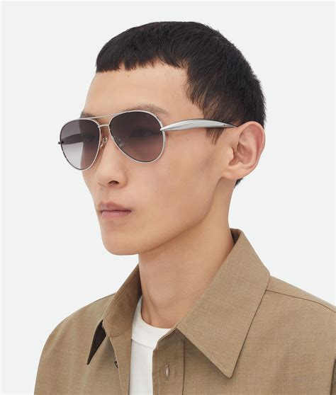 Sardine Aviator Sunglasses in Silver/silver/grey | Bottega Veneta US
