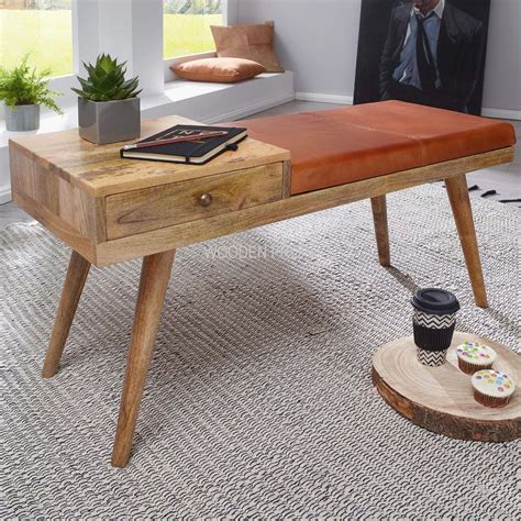 WOODENMOOD Solid Wood Leather Bench, Hall Bench Storage Upholstered ...