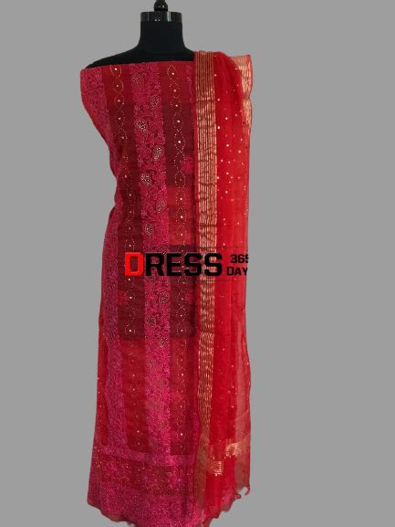 Red Organza Mukaish Chikankari Suit – Dress365days